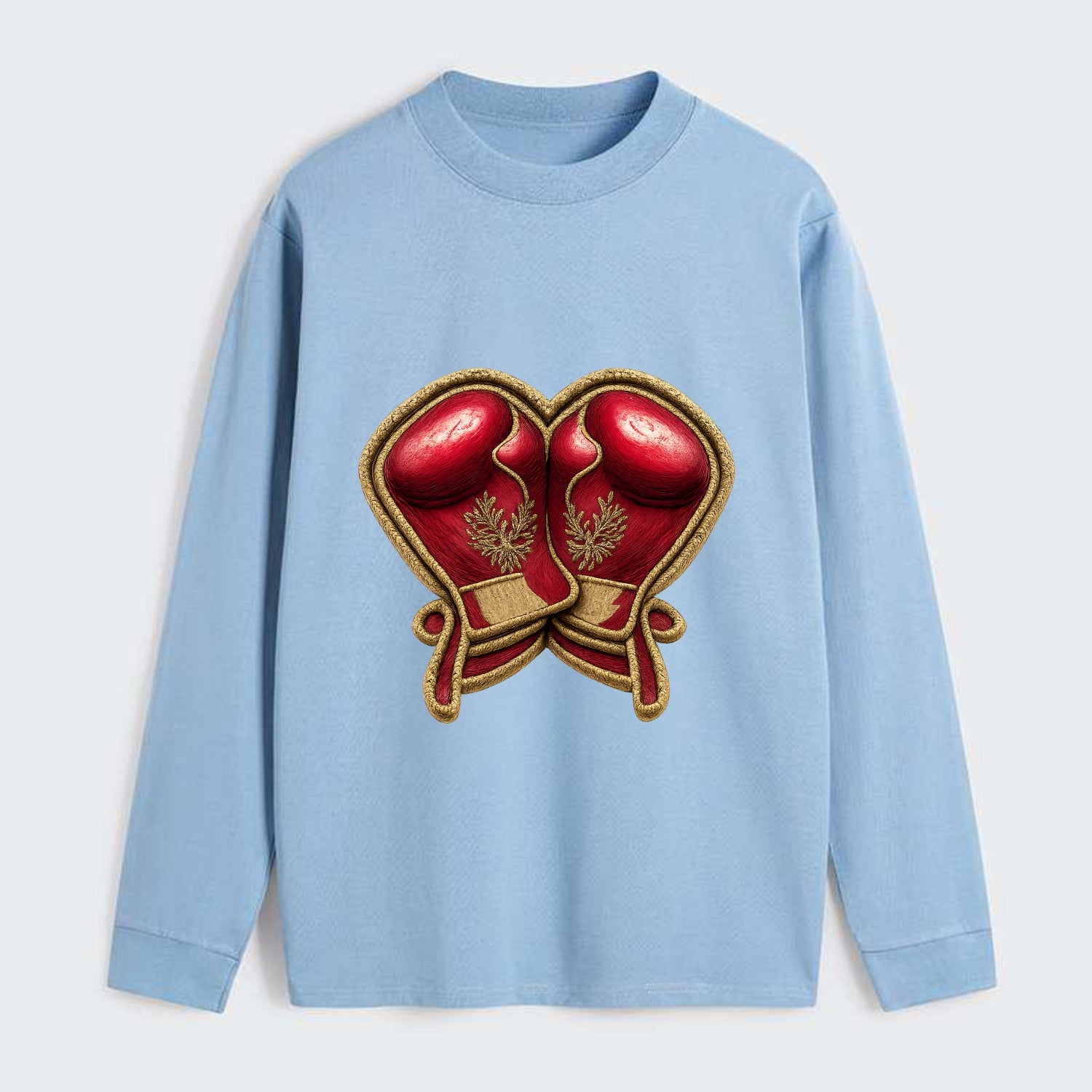 Embroidered patch design - BOXING GLOVES - red boxing gloves crossed in - Classic Long Sleeve Shirt - Light Blue