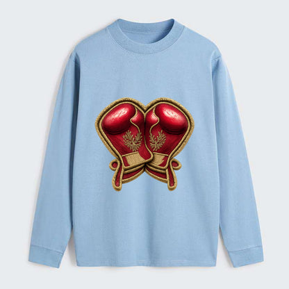 Embroidered patch design - BOXING GLOVES - red boxing gloves crossed in - Classic Long Sleeve Shirt - Light Blue
