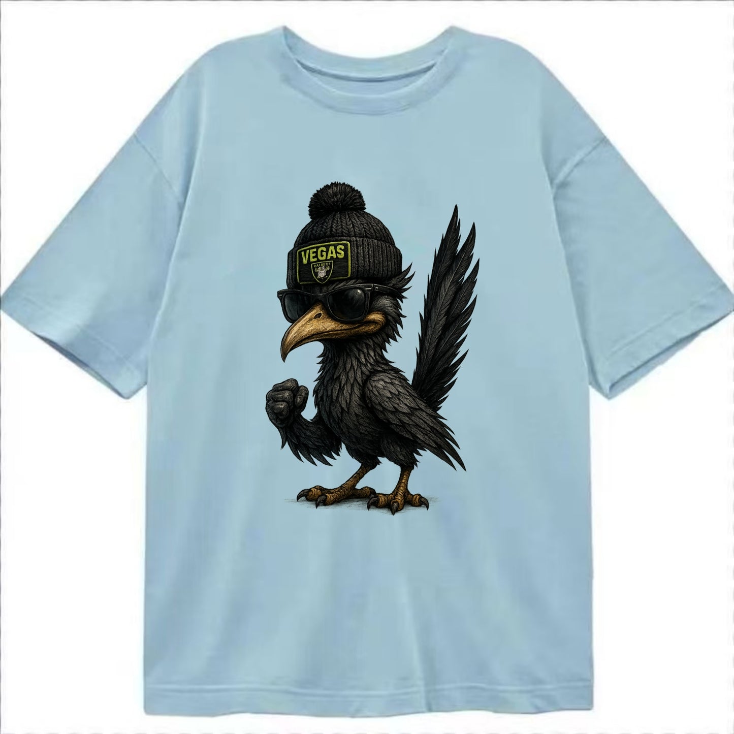 Vegas Roadrunner wearing Raiders beanie with neon patch and wayfarer sunglasses - Classic T-shirt - Light Blue