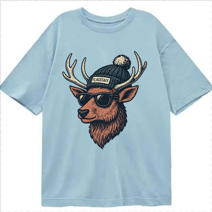 Flagstaff Elk wearing Flagstaff beanie with pom pom and wayfarer sunglasses - Classic T-shirt - Light Blue