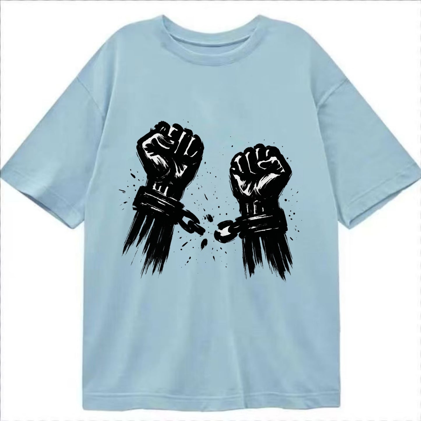 Two raised fists breaking chains - liberation and freedom ink painting - Classic T-shirt - Light Blue