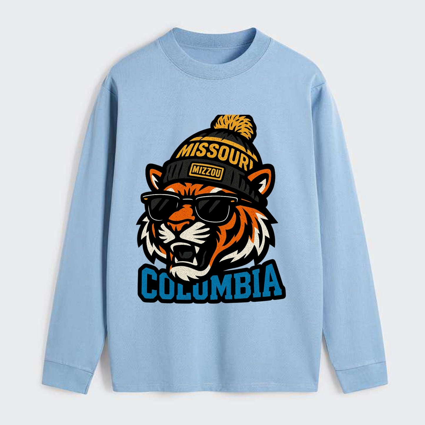 Columbia Tiger wearing Missouri beanie with Mizzou patch - Classic Long Sleeve Shirt - Light Blue