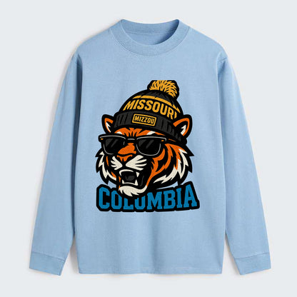 Columbia Tiger wearing Missouri beanie with Mizzou patch - Classic Long Sleeve Shirt - Light Blue
