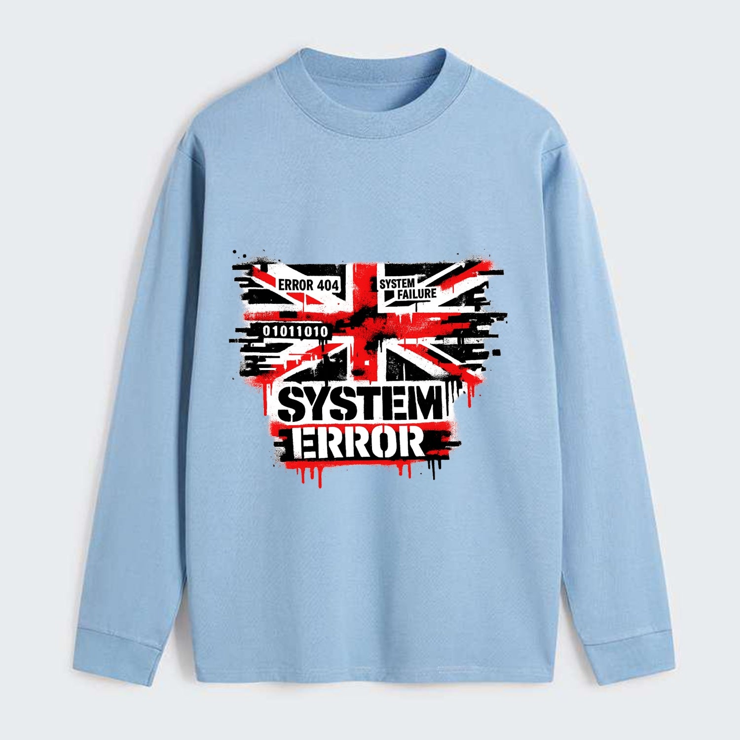 SYSTEM ERROR | Glitch Union Jack pattern | Digital corruption effect | - Classic Long Sleeve Shirt - Light Blue