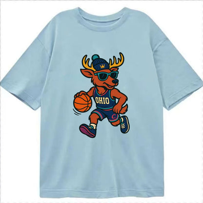 Ohio Deer wearing Cavs beanie with crown patch and wayfarer sunglasses - Classic T-shirt - Light Blue