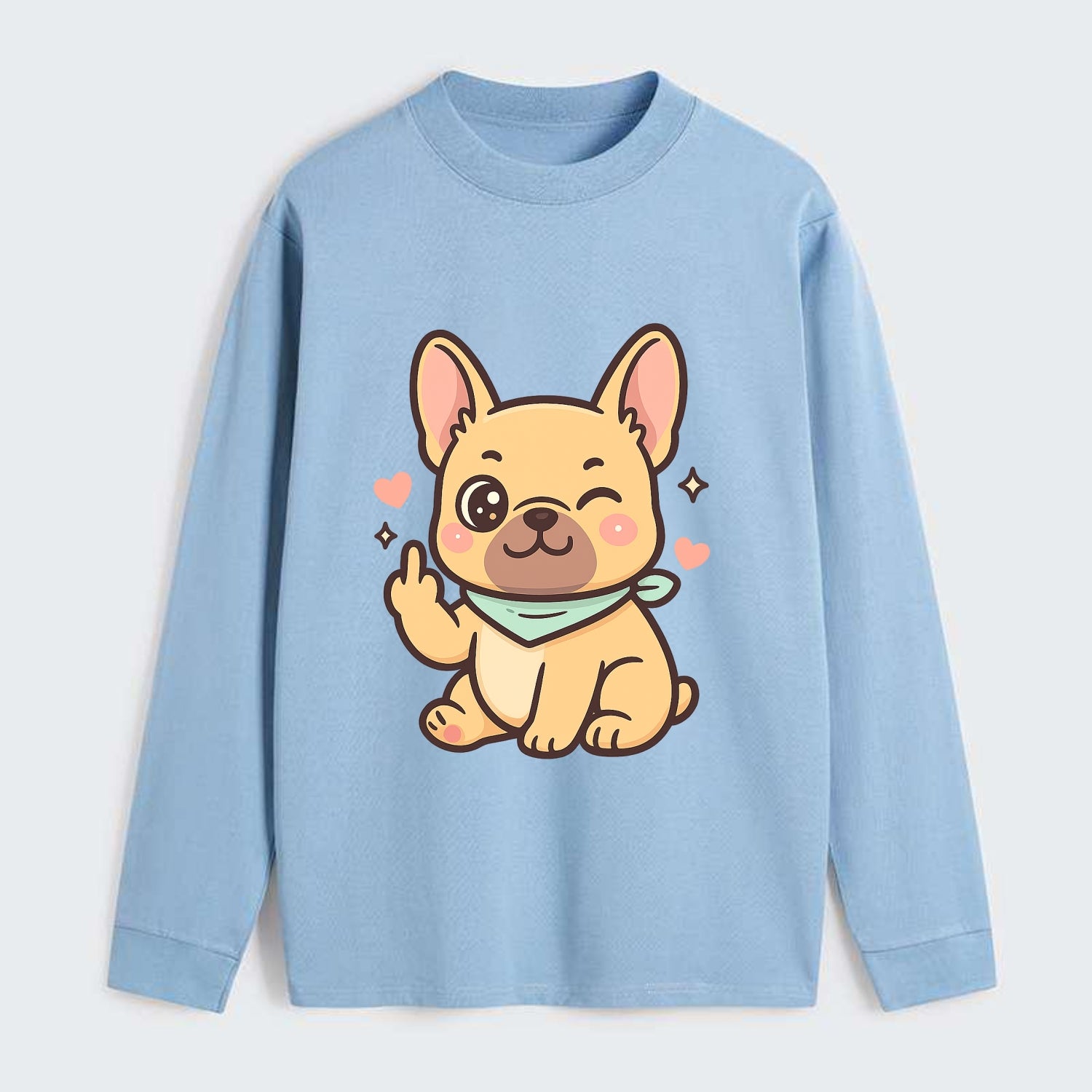 French Bulldog sitting with bat ears up, strong paw with sass - Classic Long Sleeve Shirt - Light Blue