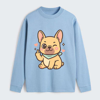 French Bulldog sitting with bat ears up, strong paw with sass - Classic Long Sleeve Shirt - Light Blue