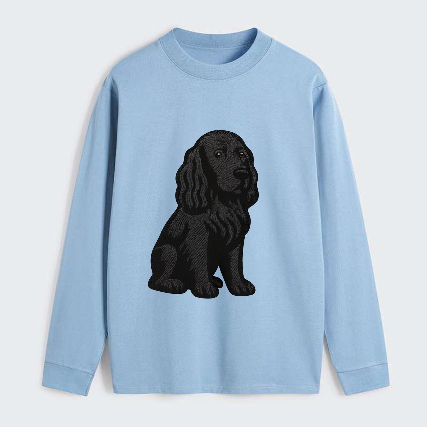 Field Spaniel - Black silky coat embroidered pose - Classic Long Sleeve Shirt - Light Blue