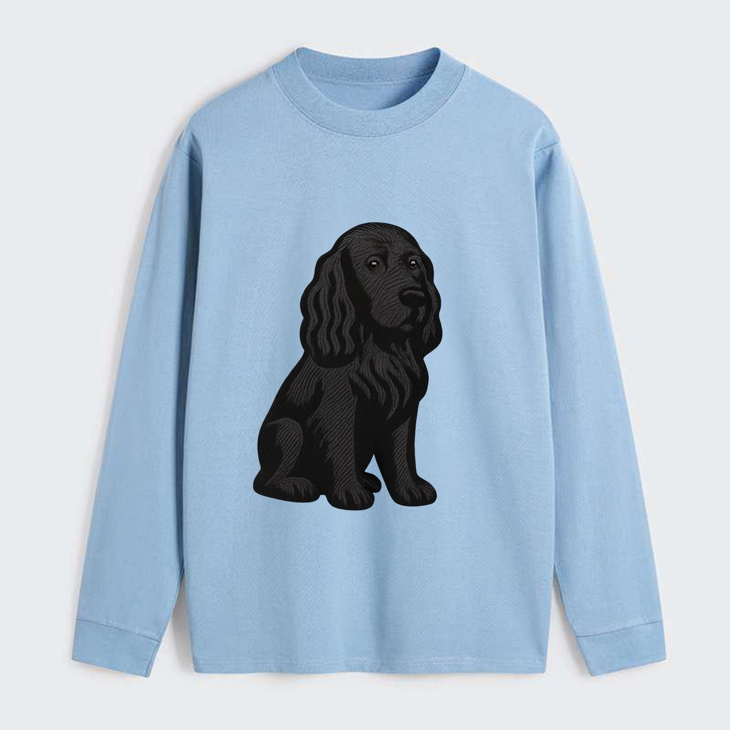 Field Spaniel - Black silky coat embroidered pose - Classic Long Sleeve Shirt - Light Blue