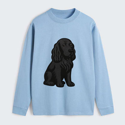 Field Spaniel - Black silky coat embroidered pose - Classic Long Sleeve Shirt - Light Blue