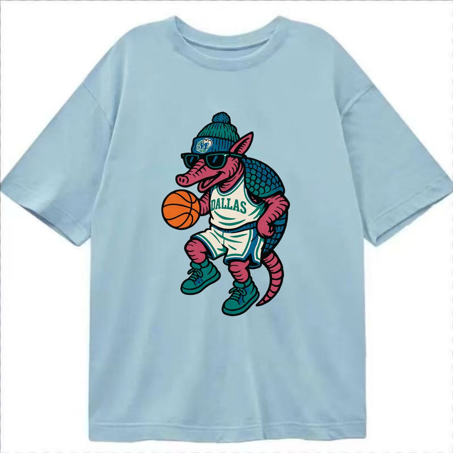 Dallas Armadillo wearing Mavericks beanie with cowboy hat patch and wayfarer - Classic T-shirt - Light Blue