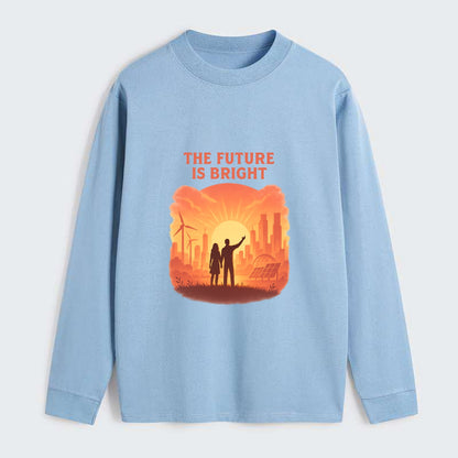 Sunrise over thriving sustainable city - "The Future is Bright" - - Classic Long Sleeve Shirt - Light Blue