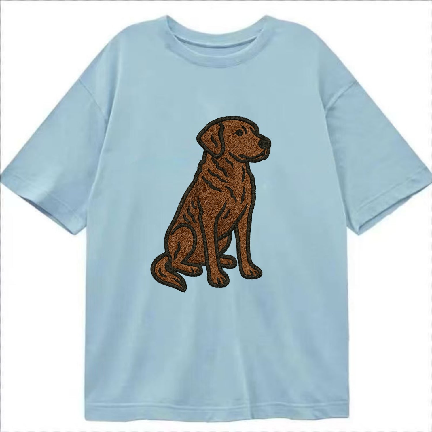 Chesapeake Bay Retriever - Brown wavy coat embroidered sitting pose - Classic T-shirt - Light Blue