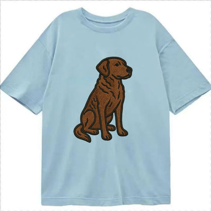 Chesapeake Bay Retriever - Brown wavy coat embroidered sitting pose - Classic T-shirt - Light Blue