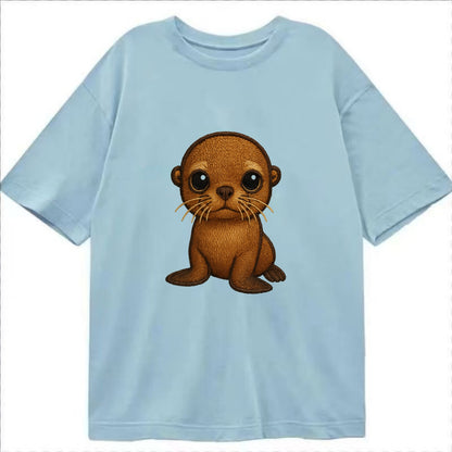 Baby California Sea Lion - golden brown, large expressive eyes, whiskers, - Classic T-shirt - Light Blue