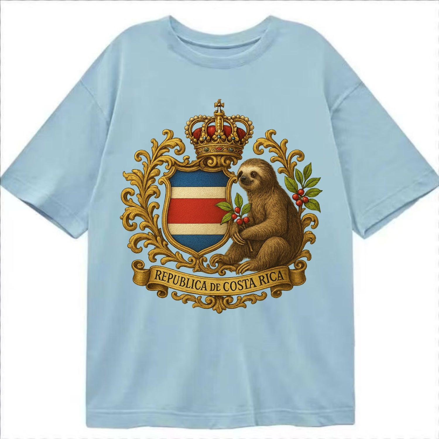 Costa Rica Sloth Emblem  - Classic T-shirt - Light Blue