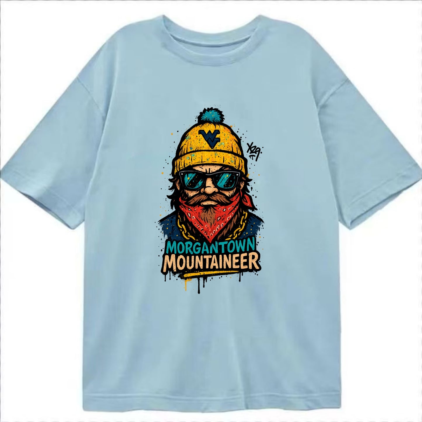 Morgantown Mountaineer wearing West Virginia beanie with WV patch - Classic T-shirt - Light Blue