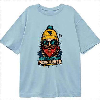 Morgantown Mountaineer wearing West Virginia beanie with WV patch - Classic T-shirt - Light Blue