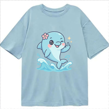 smiling dolphin jumping through ocean waves, one fin up with attitude - Classic T-shirt - Light Blue