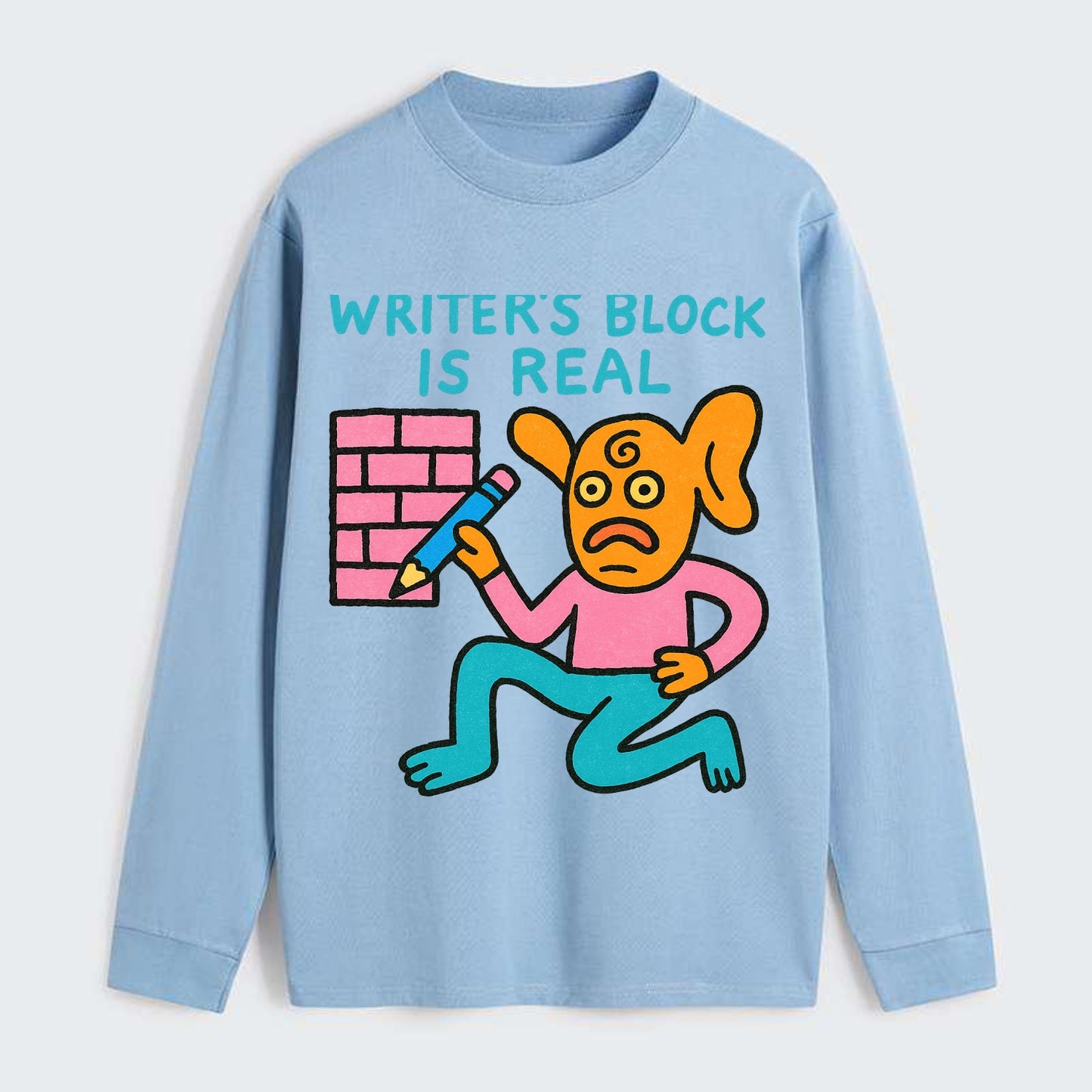 WRITERS BLOCK IS REAL | Brick wall with pencil - Classic Long Sleeve Shirt - Light Blue