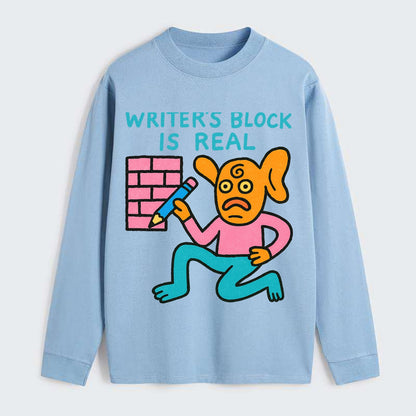 WRITERS BLOCK IS REAL | Brick wall with pencil - Classic Long Sleeve Shirt - Light Blue