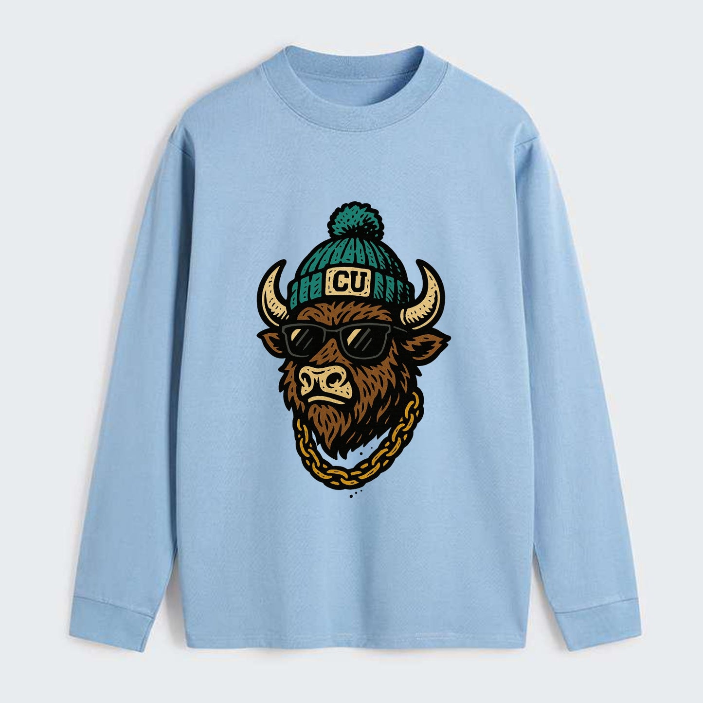 Boulder Ralphie wearing Colorado beanie with CU patch - Classic Long Sleeve Shirt - Light Blue