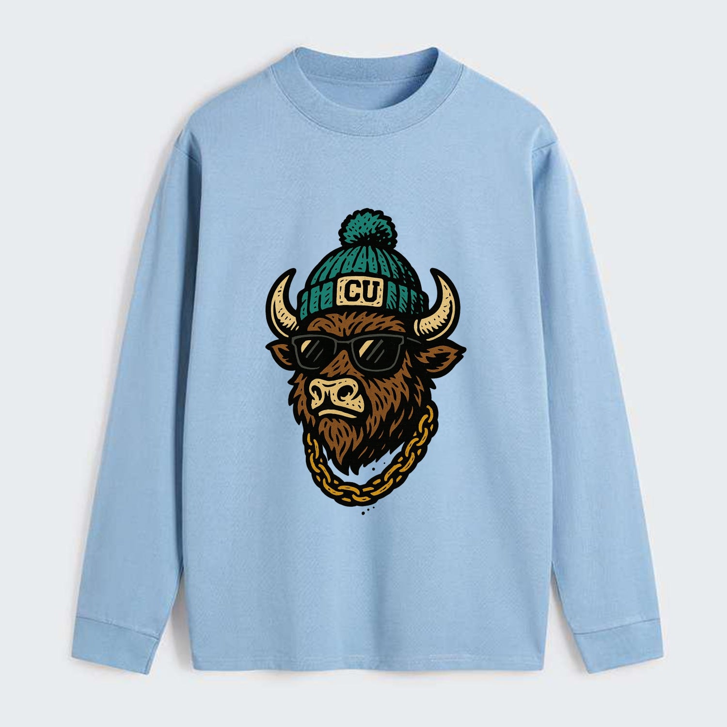 Boulder Ralphie wearing Colorado beanie with CU patch - Classic Long Sleeve Shirt - Light Blue
