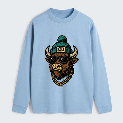 Boulder Ralphie wearing Colorado beanie with CU patch - Classic Long Sleeve Shirt - Light Blue