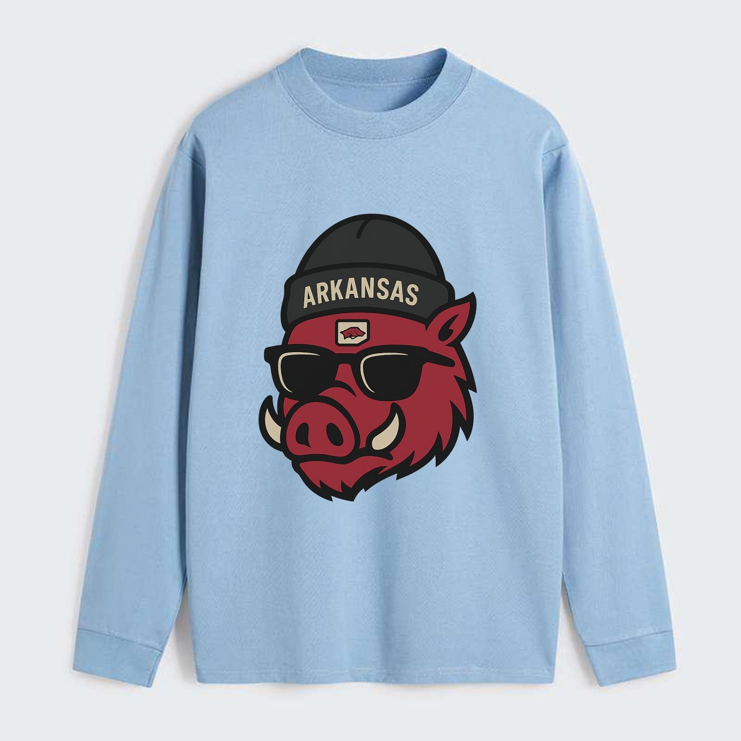 Fayetteville Razorback wearing Arkansas beanie with hog patch - Classic Long Sleeve Shirt - Light Blue