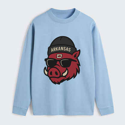 Fayetteville Razorback wearing Arkansas beanie with hog patch - Classic Long Sleeve Shirt - Light Blue