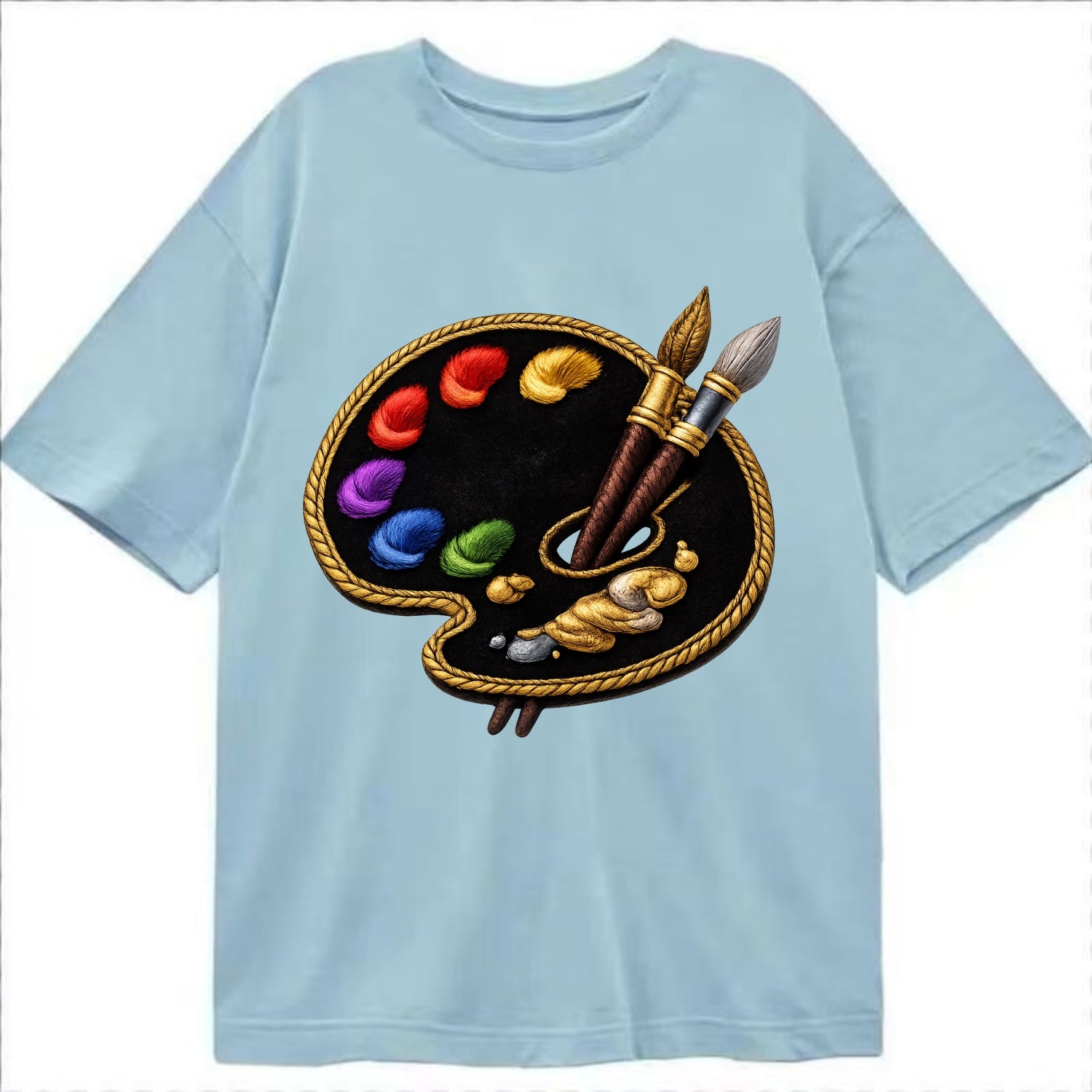 Embroidered patch design - PAINT PALETTE - artist palette with brushes in rainbow - Classic T-shirt - Light Blue