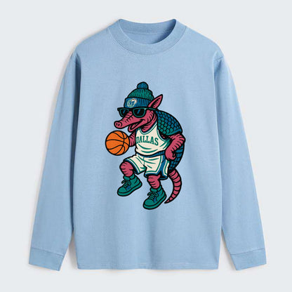 Dallas Armadillo wearing Mavericks beanie with cowboy hat patch and - Classic Long Sleeve Shirt - Light Blue