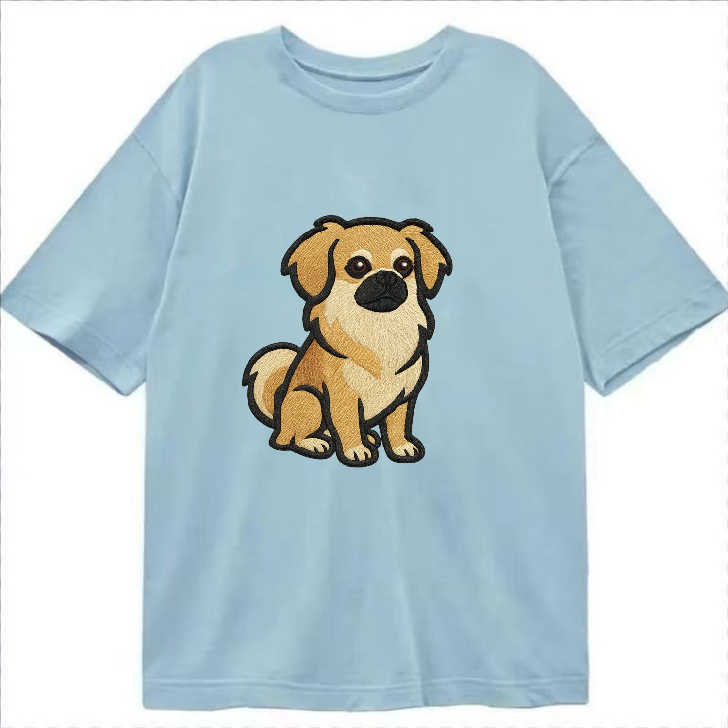 Tibetan Spaniel - Fawn small dog embroidered design - Classic T-shirt - Light Blue