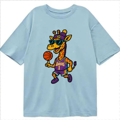 California Giraffe wearing Lakers beanie with palm tree patch and wayfarer - Classic T-shirt - Light Blue