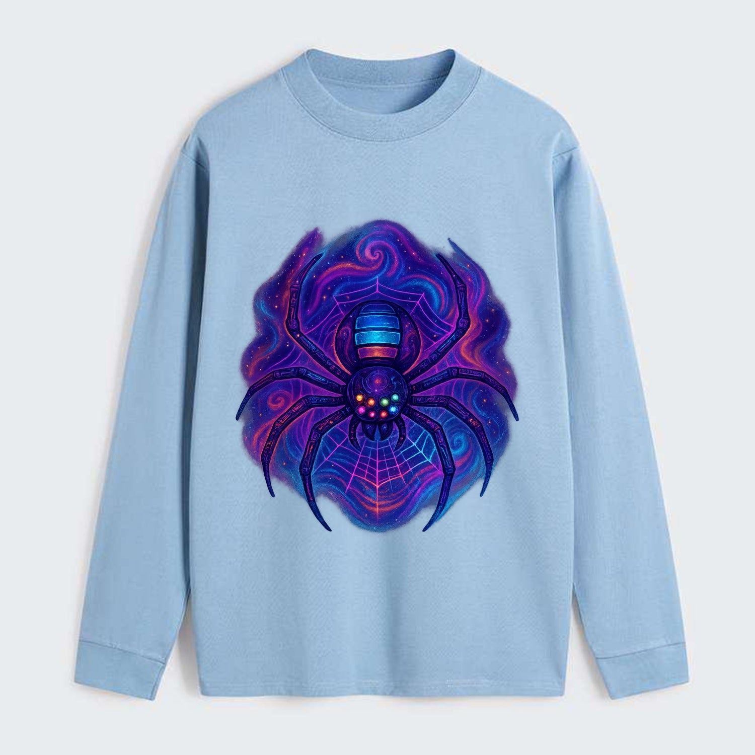 Tech spider with legs showing circuit board patterns, web glowing in - Classic Long Sleeve Shirt - Light Blue