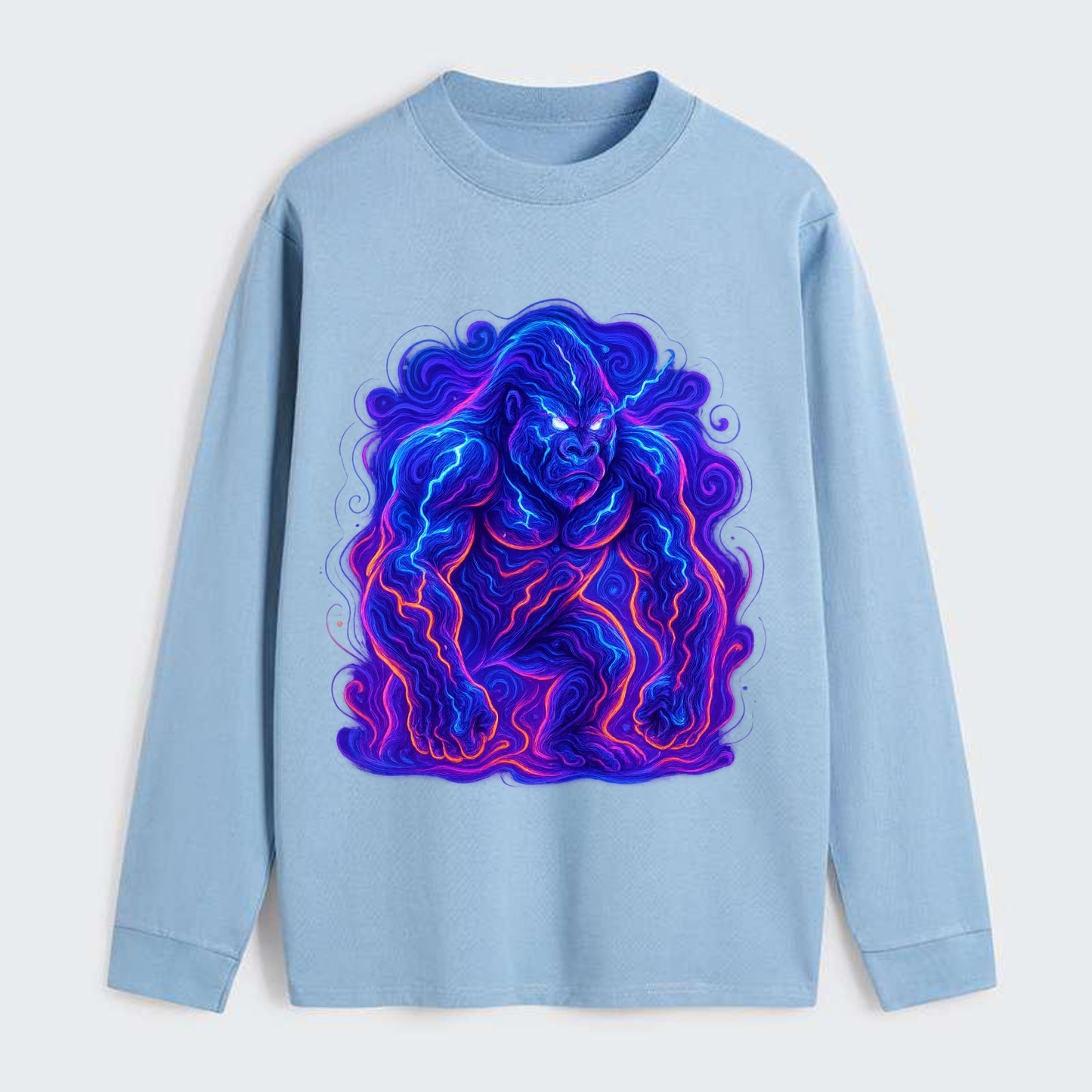 Mighty gorilla with electricity flowing through defined muscles, - Classic Long Sleeve Shirt - Light Blue