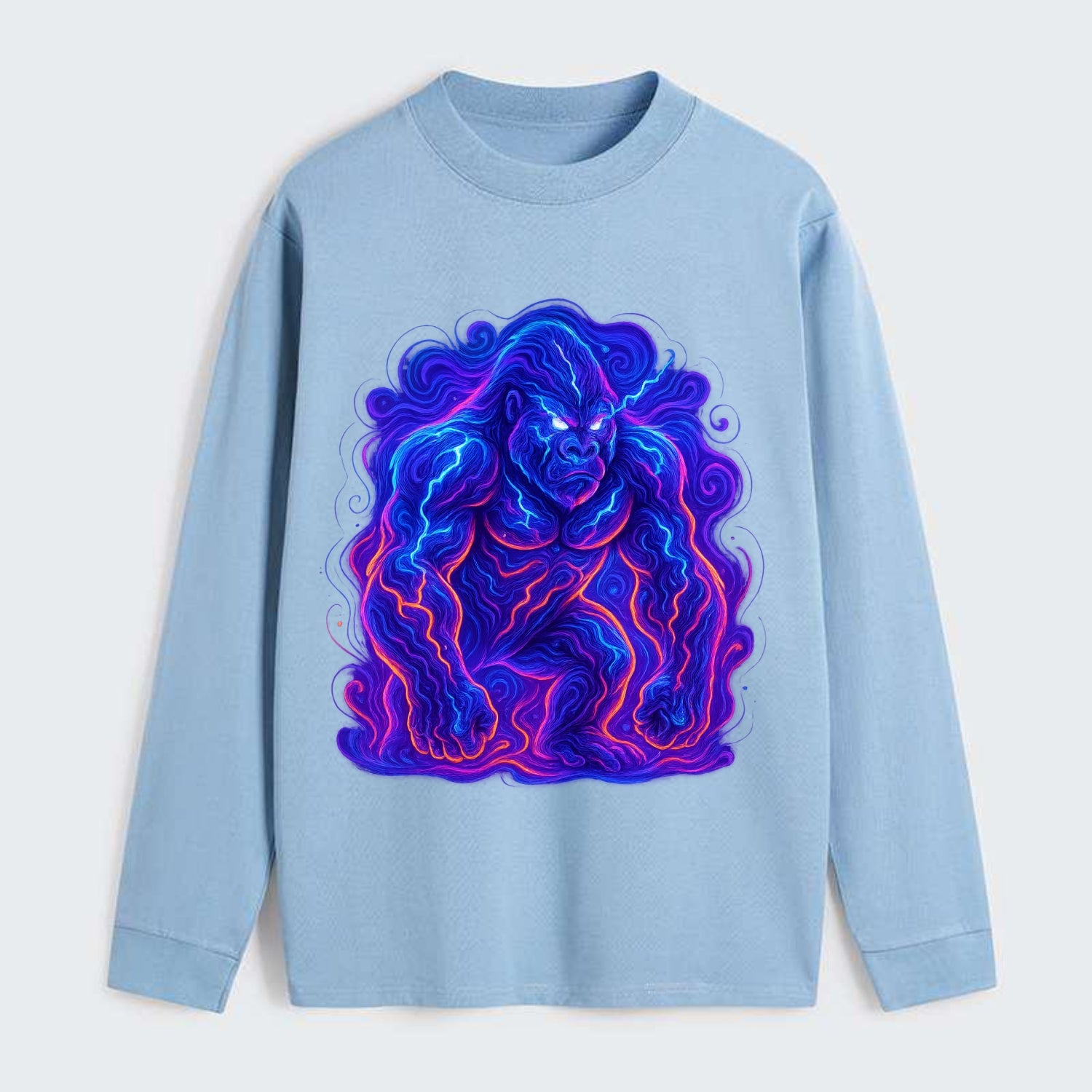 Mighty gorilla with electricity flowing through defined muscles, - Classic Long Sleeve Shirt - Light Blue