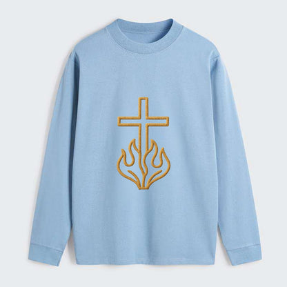 Burning Bush Cross  - Classic Long Sleeve Shirt - Light Blue