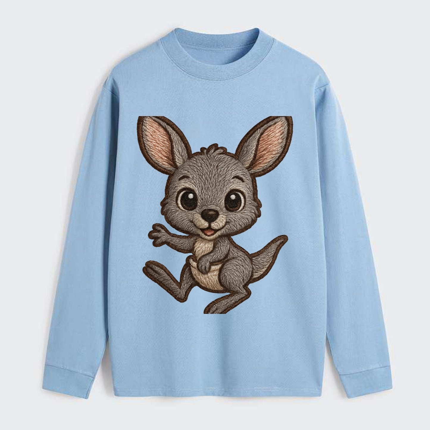 Baby Kangaroo Joey - gray fur, large ears, in pouch peek, bright eyes, - Classic Long Sleeve Shirt - Light Blue