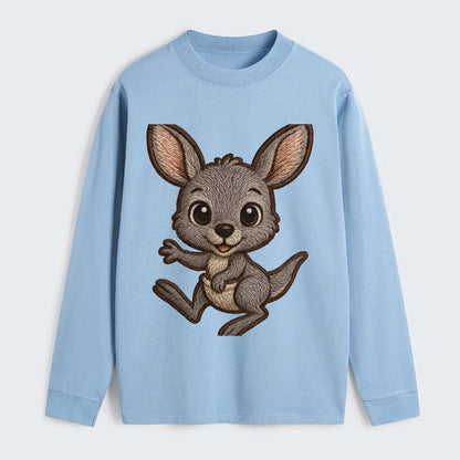 Baby Kangaroo Joey - gray fur, large ears, in pouch peek, bright eyes, - Classic Long Sleeve Shirt - Light Blue