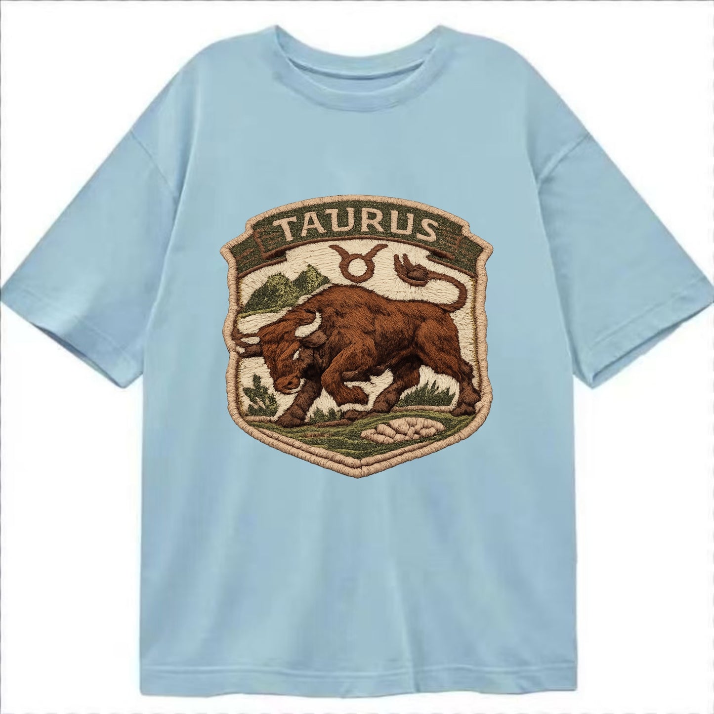 TAURUS BULL - strong bull in brown and green , earth sign - Classic T-shirt - Light Blue