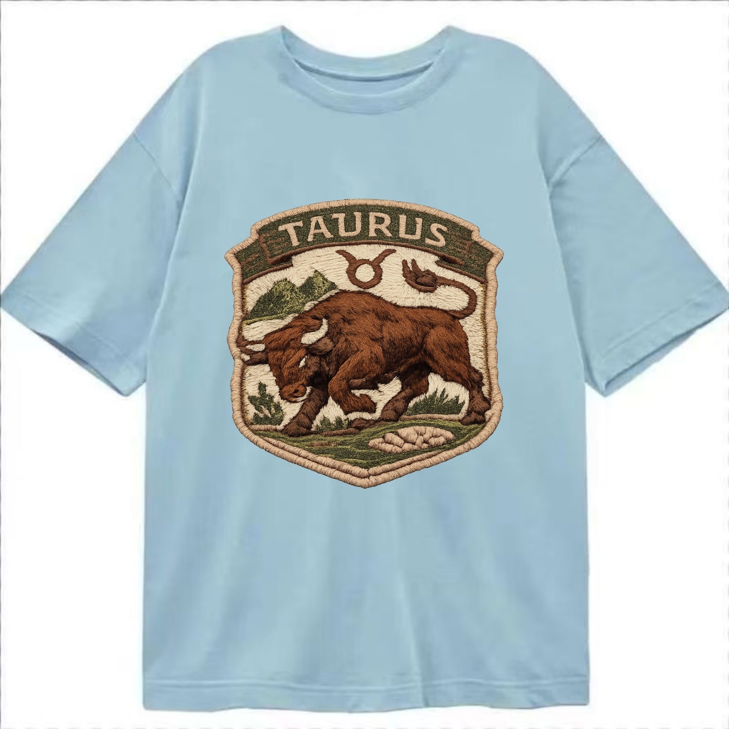 TAURUS BULL - strong bull in brown and green , earth sign - Classic T-shirt - Light Blue