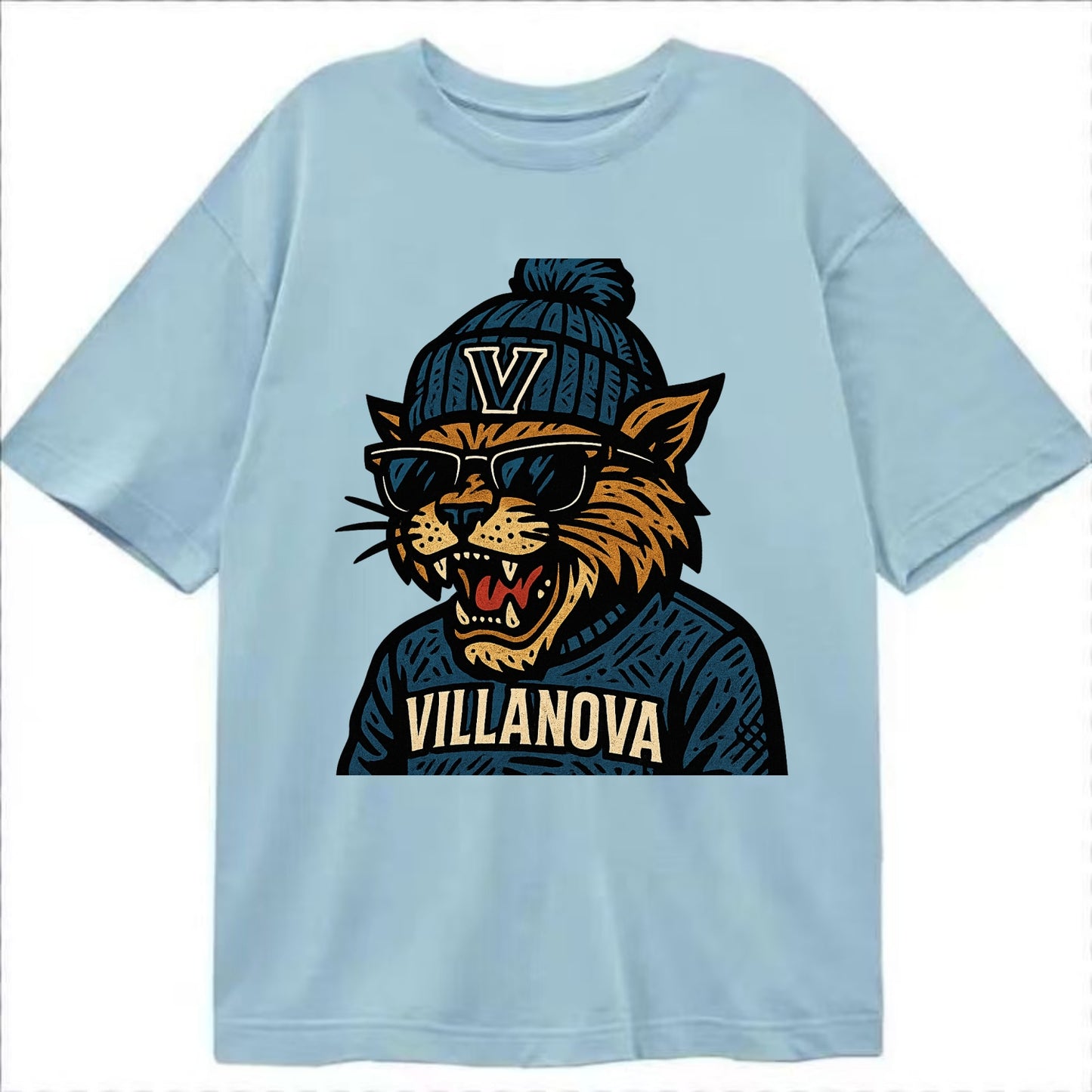 Villanova Wildcat wearing Villanova beanie with V patch - Classic T-shirt - Light Blue