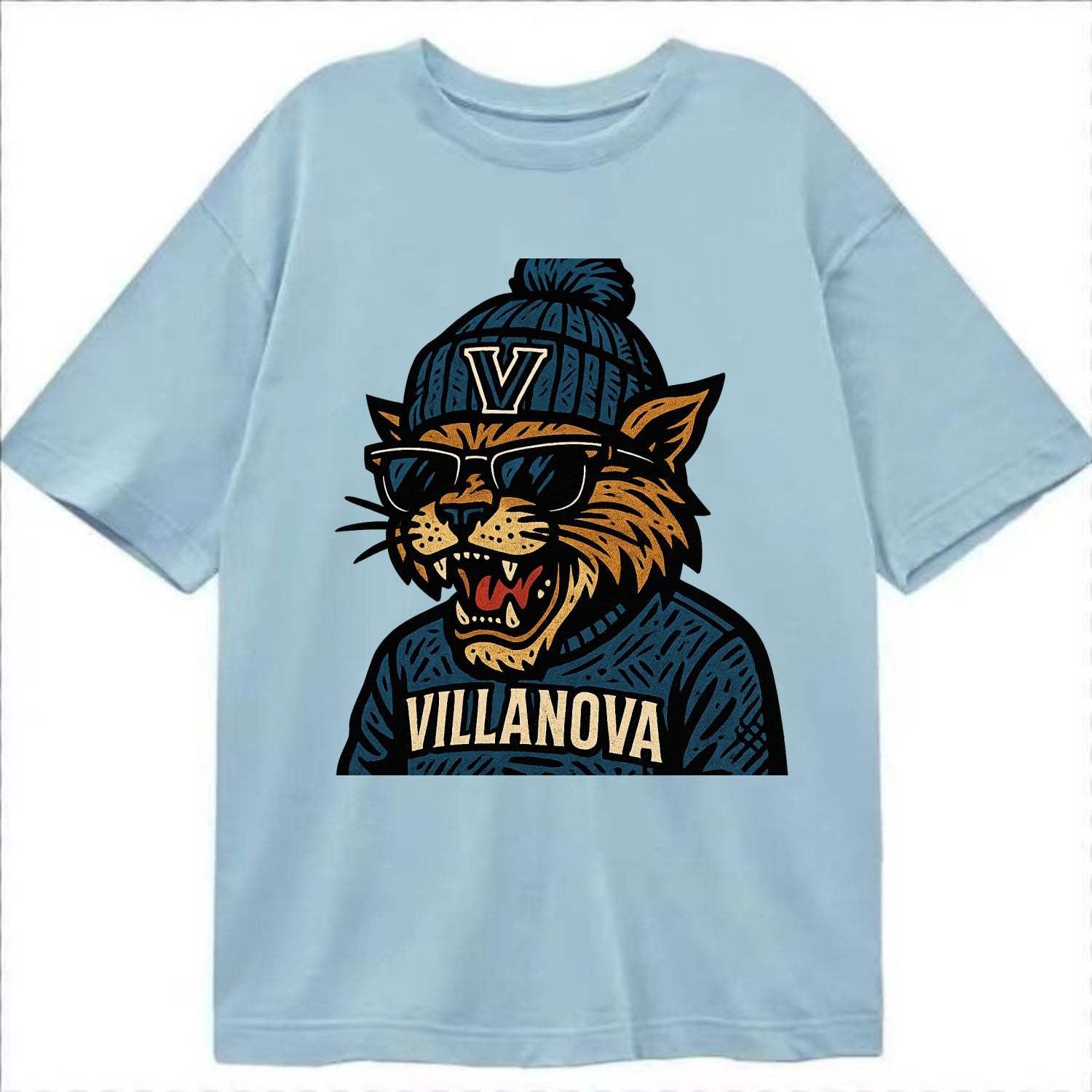 Villanova Wildcat wearing Villanova beanie with V patch - Classic T-shirt - Light Blue