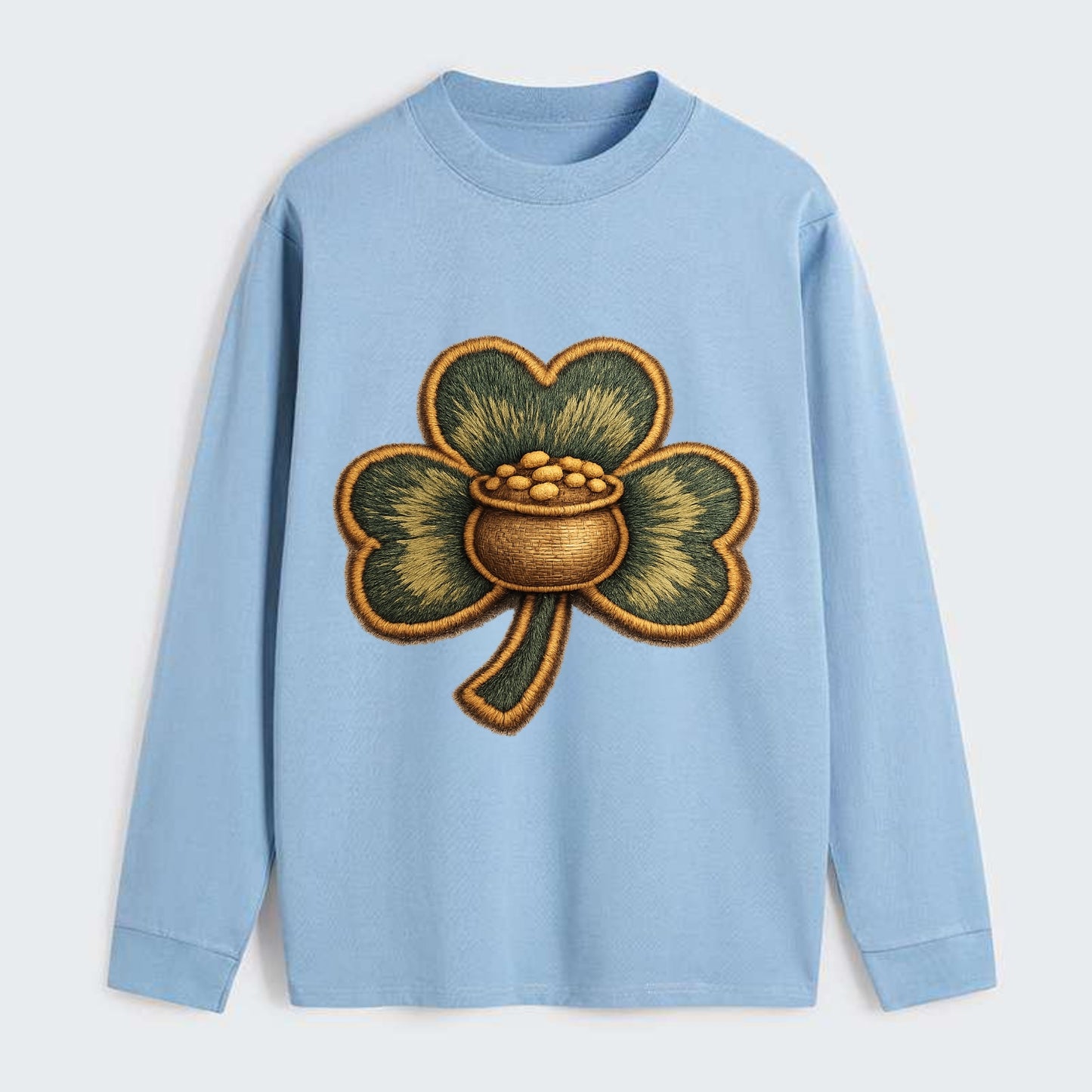 ST PATRICKS CLOVER - lucky clover with gold in green and gold , Irish - Classic Long Sleeve Shirt - Light Blue