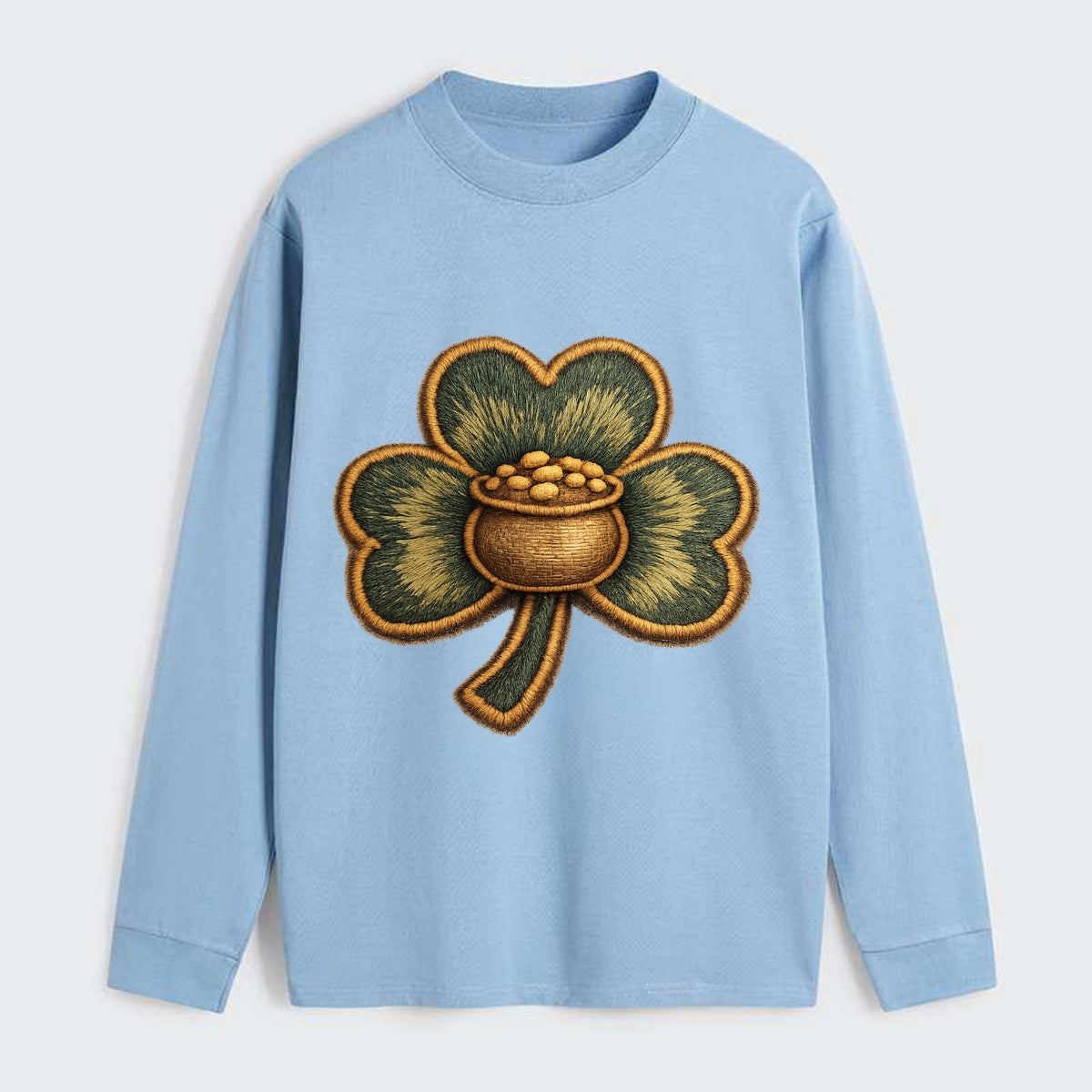 ST PATRICKS CLOVER - lucky clover with gold in green and gold , Irish - Classic Long Sleeve Shirt - Light Blue