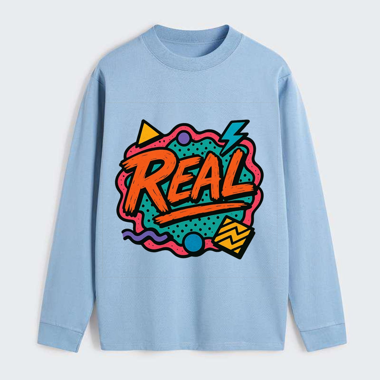 Imperfect brush strokes spelling "Real" - authenticity over perfection, - Classic Long Sleeve Shirt - Light Blue