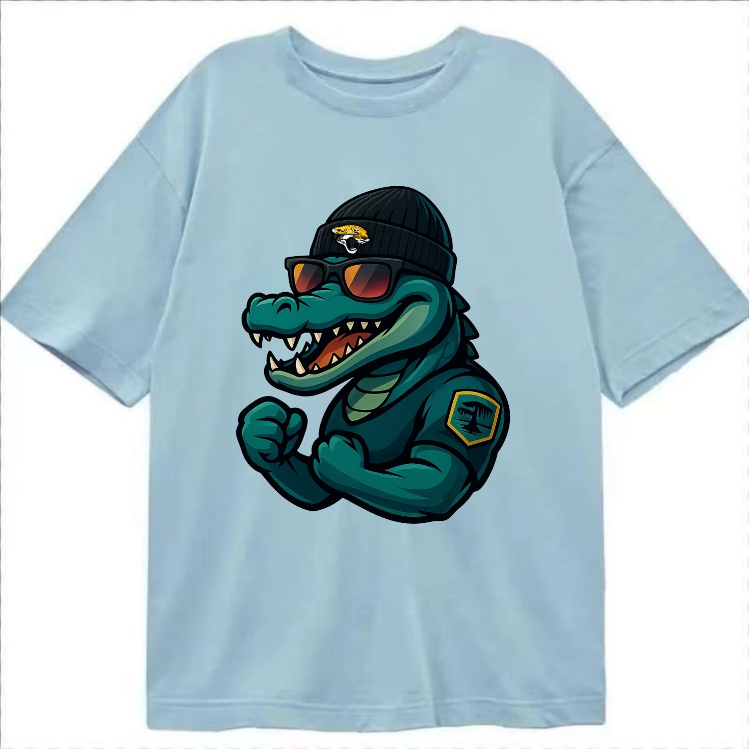 Jacksonville Alligator wearing Jaguars beanie with swamp patch and wayfarer - Classic T-shirt - Light Blue