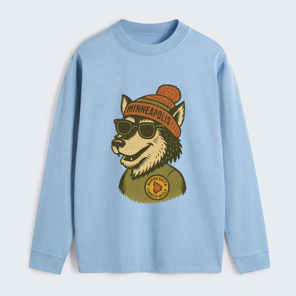 Minnesota Timber Wolf wearing Minneapolis beanie with pom pom and - Classic Long Sleeve Shirt - Light Blue
