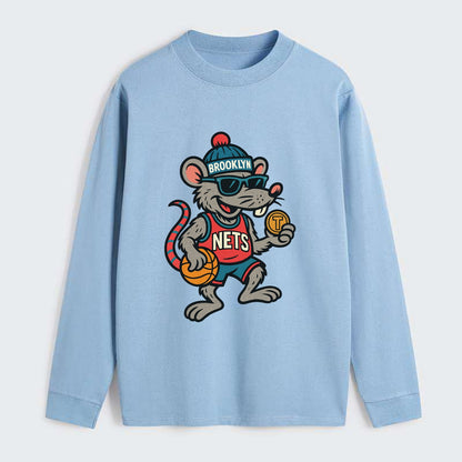 Brooklyn Rat wearing Nets beanie with subway token and wayfarer - Classic Long Sleeve Shirt - Light Blue